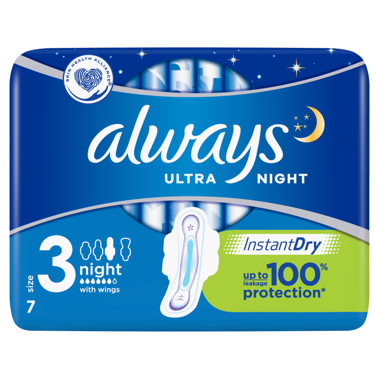 Always, Ultra Night, podpaski ze skrzydełkami, rozmiar 3, 7 szt.
