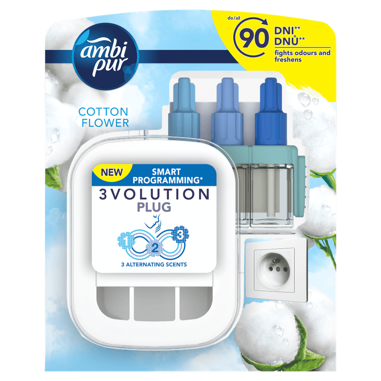 Ambi Pur, 3Volution, Cotton, elektryczny odświeżacz powietrza, zestaw startowy, 20 ml