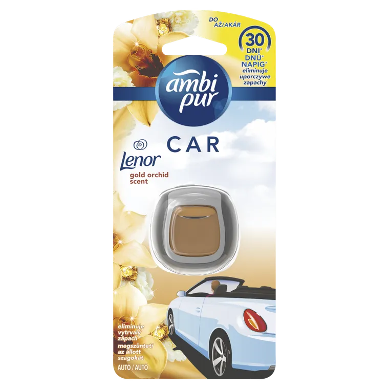 Ambi Pur, Car, samochodowy odświeżacz powietrza z zapachem Gold Orchid, 2 ml, zestaw startowy
