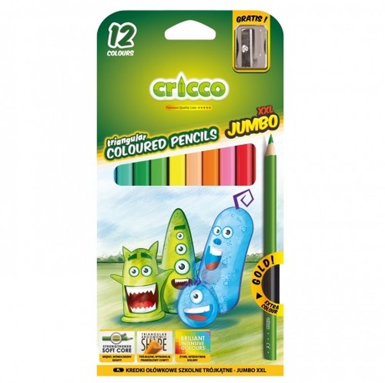 Amex, kredki ołówkowe, trójkątne, grube, 12 kolorów