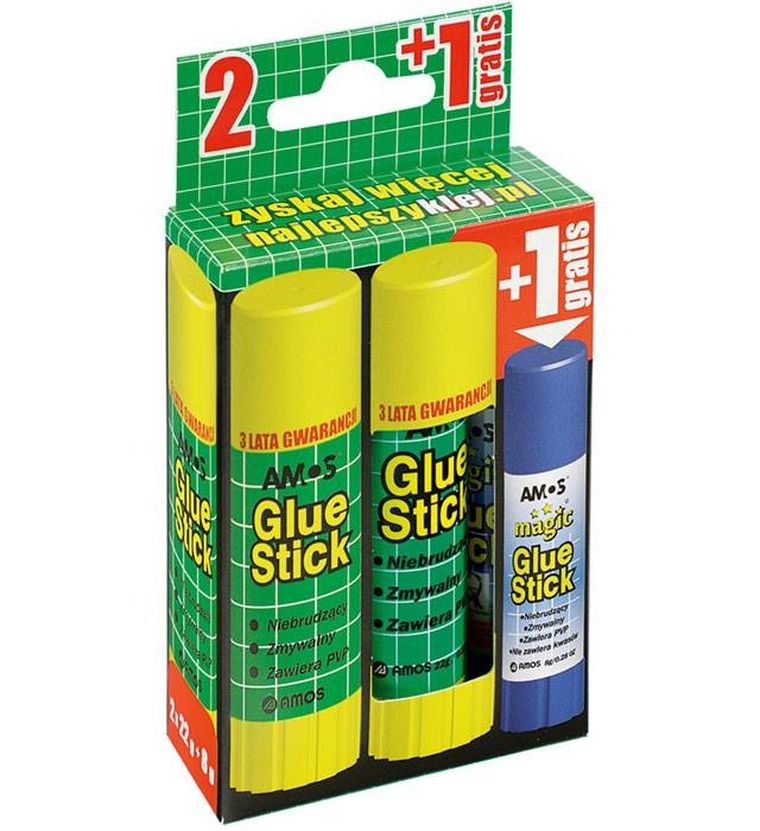 Amos, klej w sztyfcie 22g, 8g, 3 szt.
