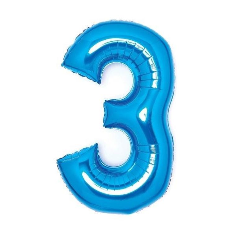Amscan, balon foliowy cyfra 3, niebieska, 50-66 cm
