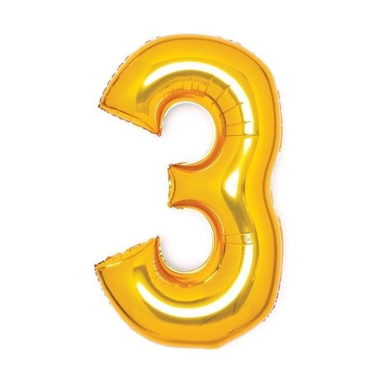 Amscan, balon foliowy cyfra 3, złota, 50-66 cm