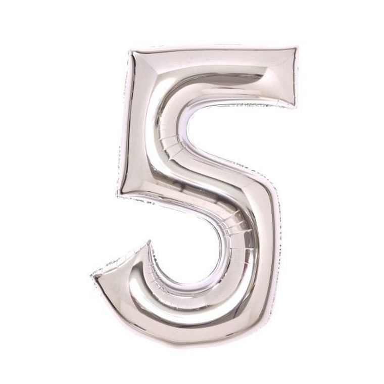 Amscan, balon foliowy cyfra 5, srebrna, 52-66 cm