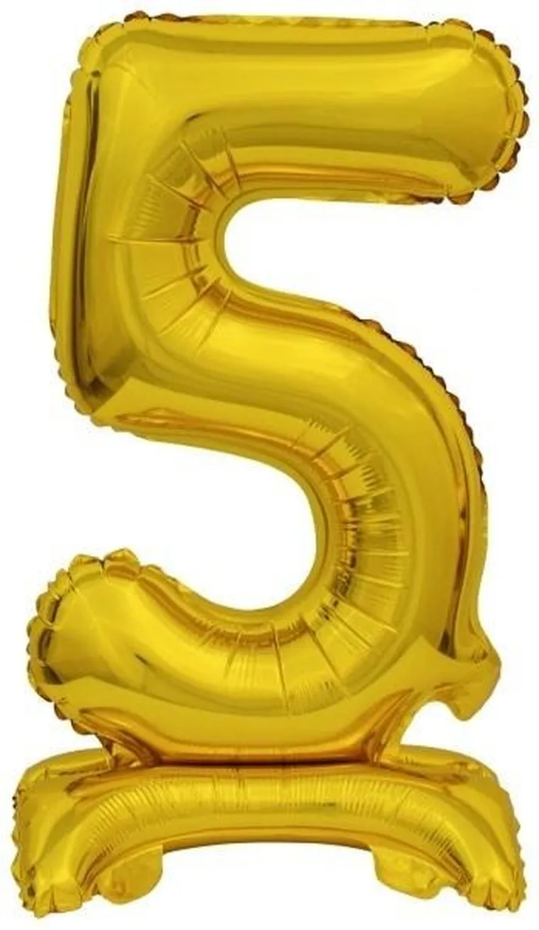 Amscan, balon foliowy mini cyfra 5 ze stopką, złoto, 22-40 cm