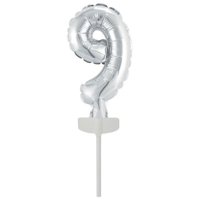 Amscan, balon foliowy mini cyfra 9, srebrna, 7-12 cm