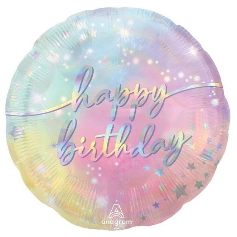Amscan, balon foliowy urodzinowy Happy Birthday luminous standard, okrągły, 43 cm