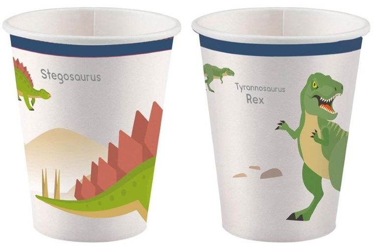 Amscan, kubki papierowe, dinozaury, 250 ml, 8 szt.