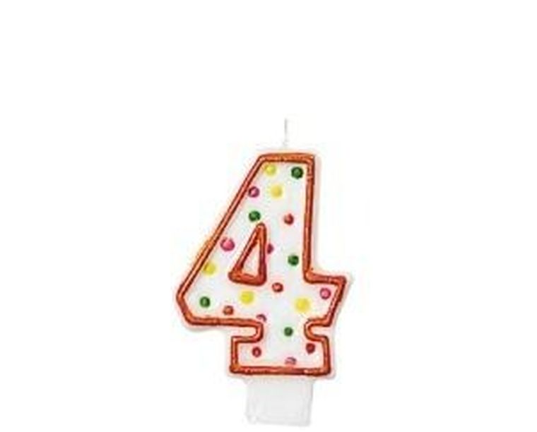 Amscan, świeczka 4, kropki, 7.6 cm