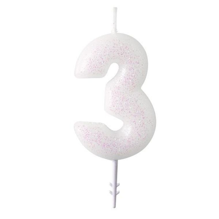 Amscan, świeczka cyferka 3, błyszcząca