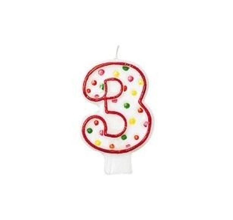 Amscan, świeczka cyferka 3, kropki, 7.6 cm