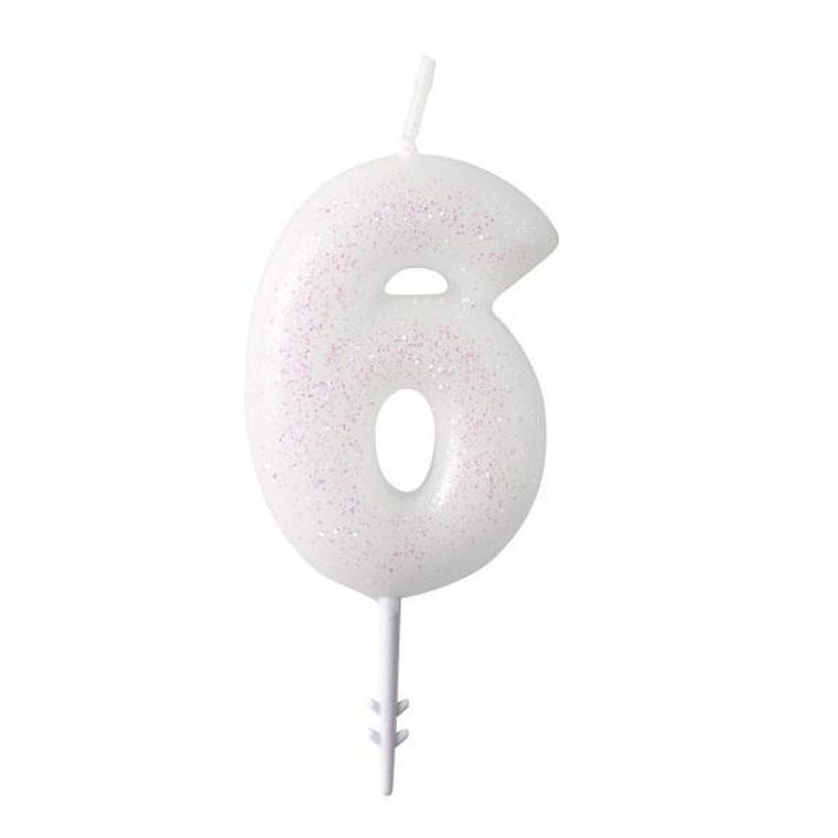 Amscan, świeczka cyferka 6, błyszcząca