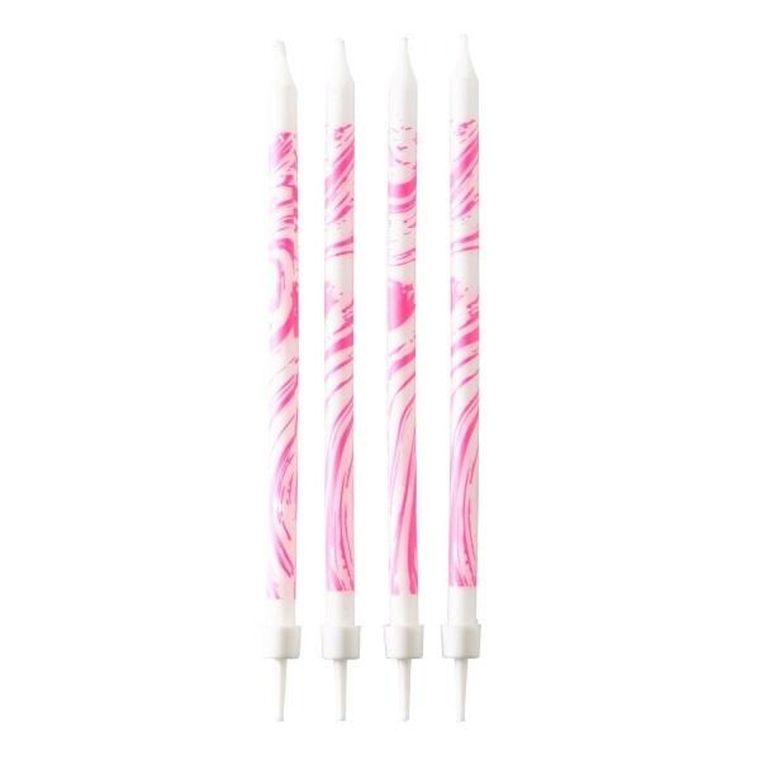 Amscan, świeczki urodzinowe marmurkowa, różowa, 12 szt.