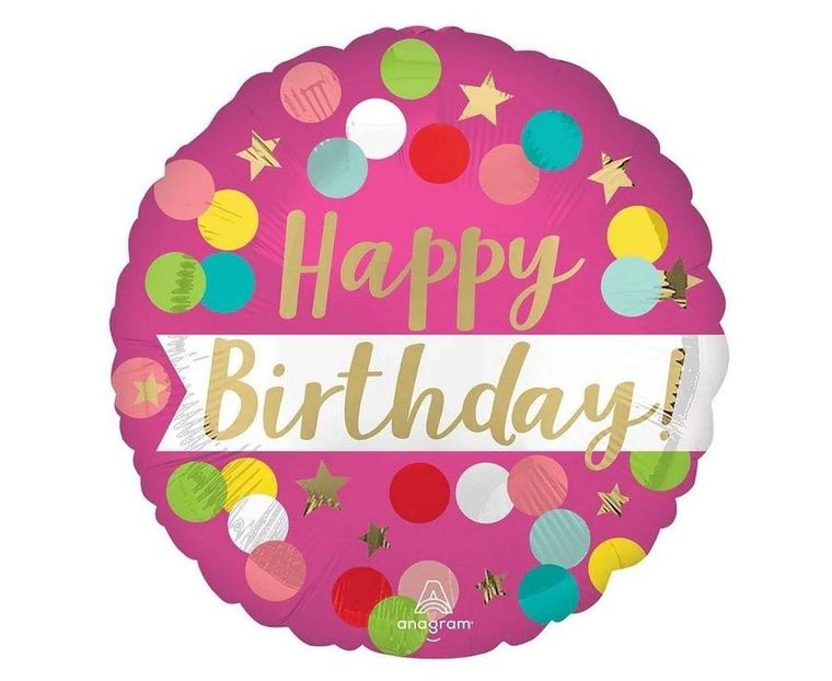 Anagram, balon foliowy, Birthday pink confetti, 46 cm