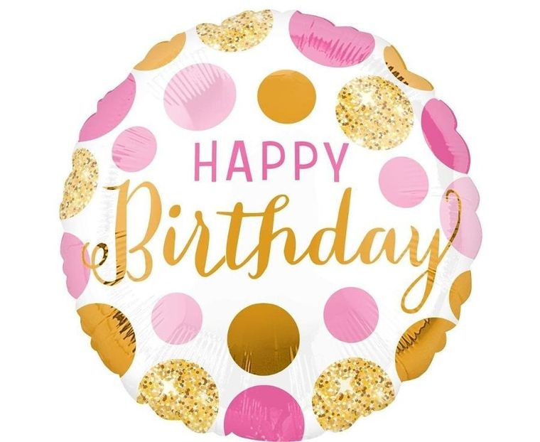 Anagram, balon foliowy, Pink and gold, Happy Birthday, 46 cm