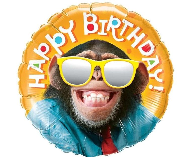 Anagram, balon foliowy, Smiling chimp Happy Birthday, 46 cm