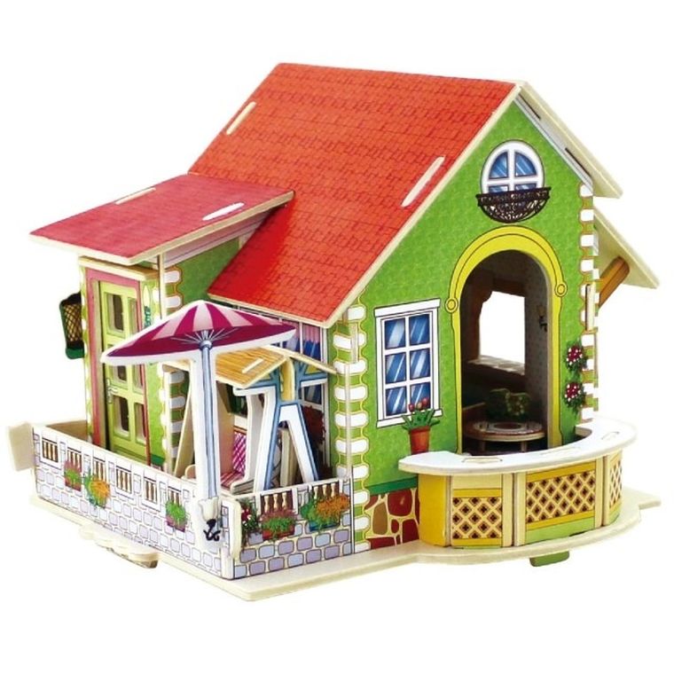 Anek dla Dzieci, drewniany dom z meblami, puzzle 3D, 70 elementy