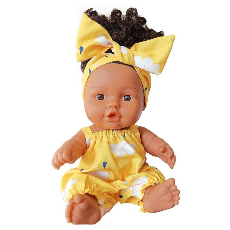 Anek dla Dzieci, lalka bobas z kokardą, żółta
