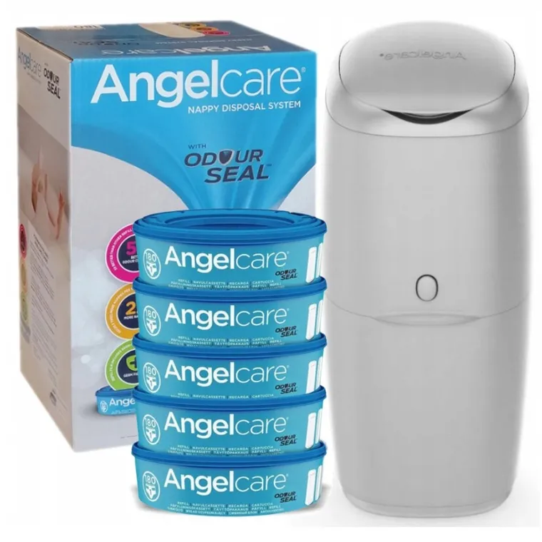 Angelcare, zestaw: pojemnik na pieluchy klasyczny + 5 wkładów, szary