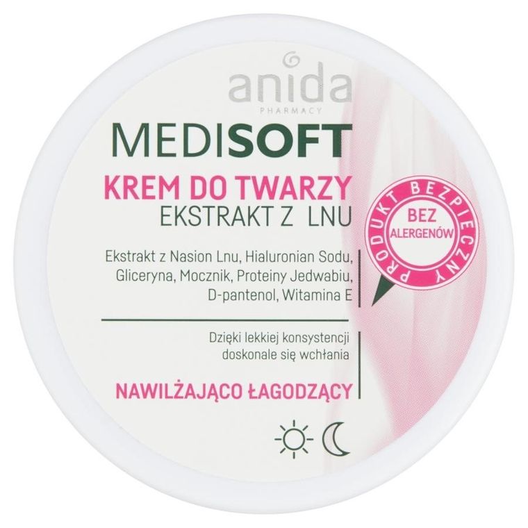 Anida, Medisoft, nawilżająco-łagodzący krem do twarzy ekstrakt z lnu, 100 ml