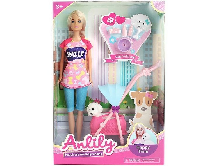 Anlily, lalka z psem i wózkiem, 29 cm