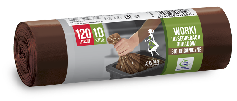 Anna Zaradna, worki na śmieci do segregacji odpadów, bio, 120l, 10 szt., brązowe