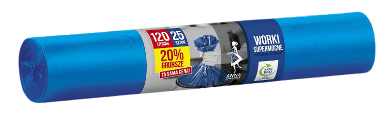 Anna Zaradna, worki na śmieci, supermocne, 120l, 25 szt., niebieskie