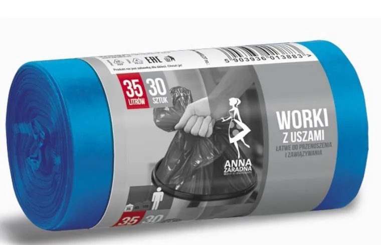 Anna Zaradna, worki na śmieci z uszami, 35l, niebieskie, 30 szt.
