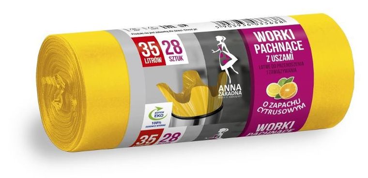 Anna Zaradna, worki na śmieci z uszami, zapach cytrusów, 35l, 28 szt.