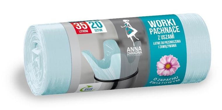 Anna Zaradna, worki na śmieci z uszami, zapach kwiatowy 35l, 20 szt.