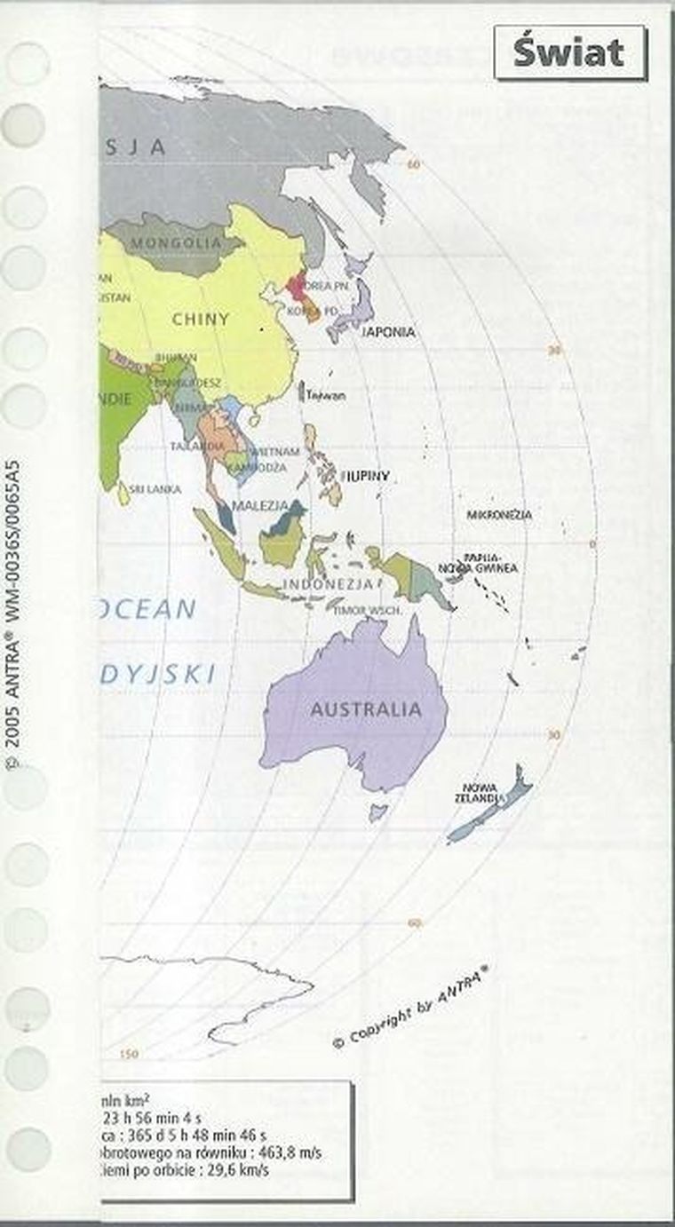 Antra, wkład do organizera A5, mapa świata