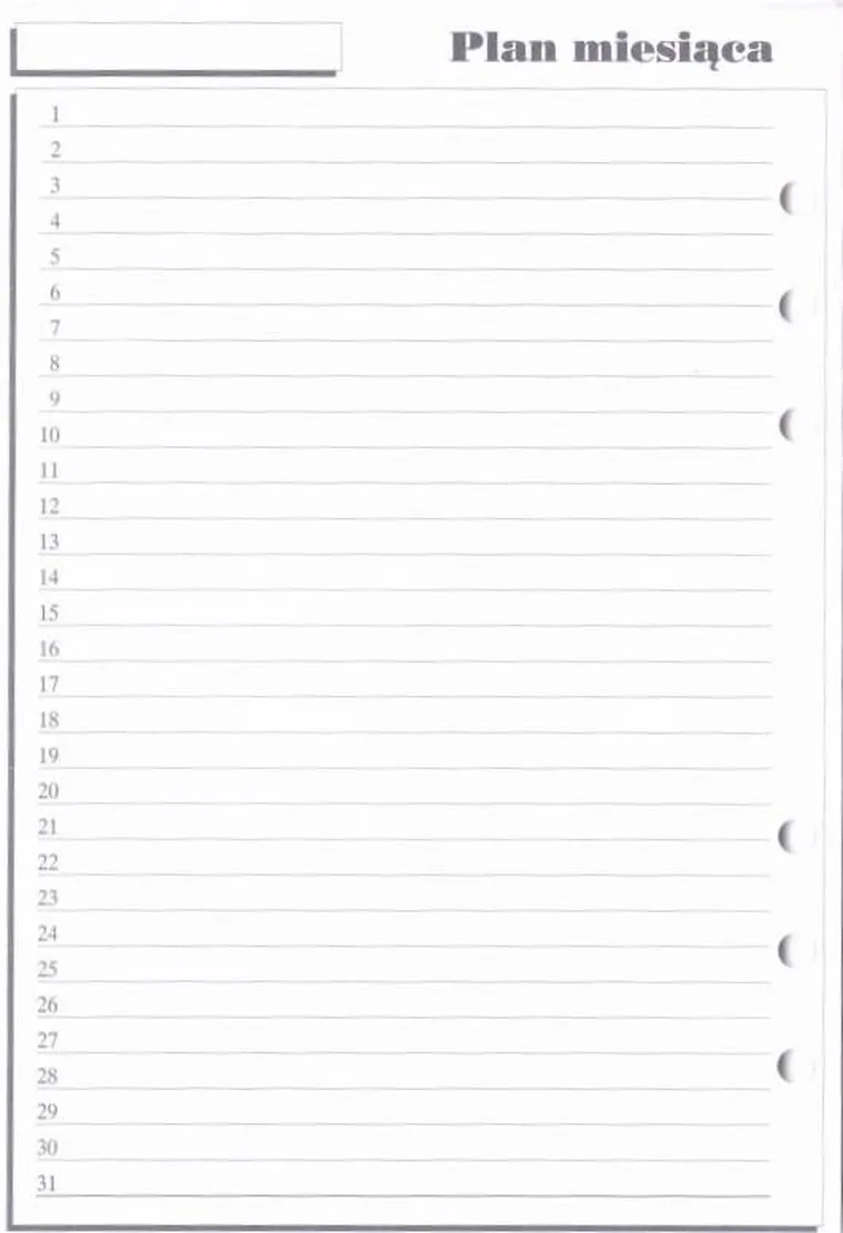 Antra, wkład do organizera A5, plan miesiąca