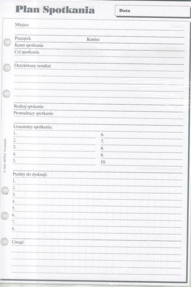 Antra, wkład do organizera A5, plan spotkań