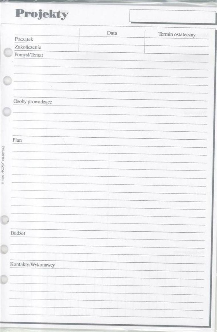 Antra, wkład do organizera A5, projekty