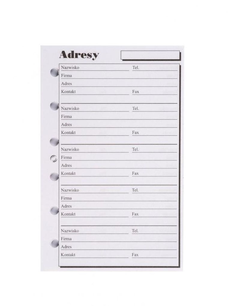 Antra, wkład do organizera, kieszonka, Adresy