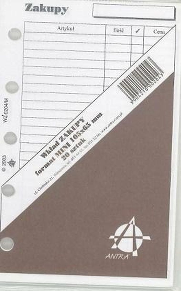Antra, wkład do organizera, mini, Zakupy