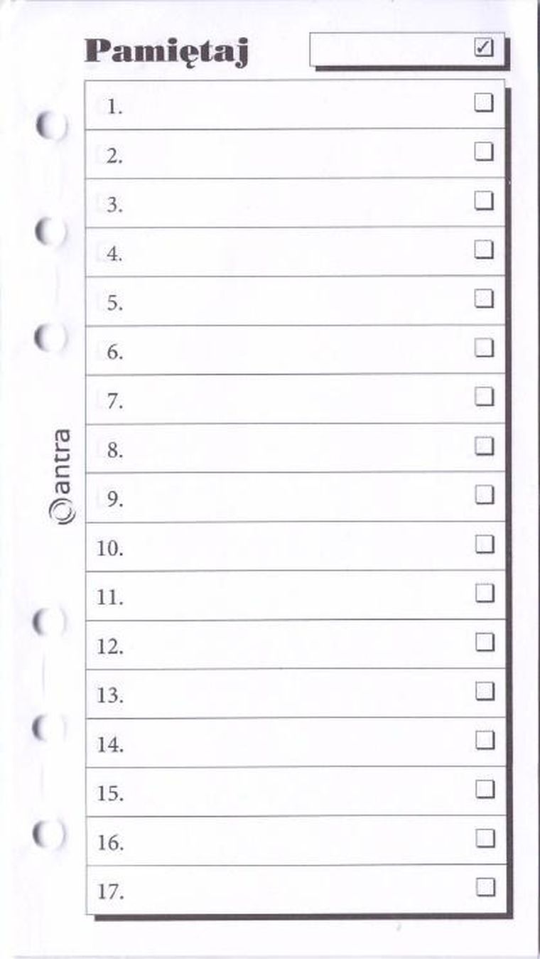 Antra, wkład do organizera, strona, pamiętaj