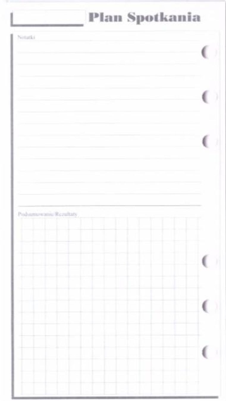 Antra, wkład do organizera, strona, Plan spotkań