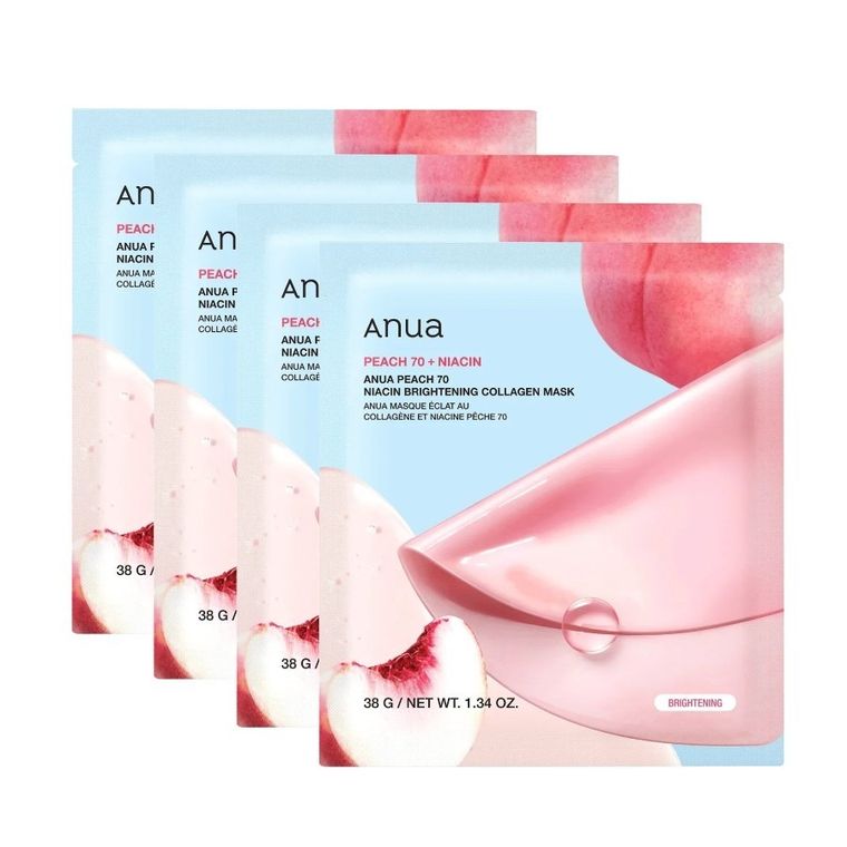 Anua, Peach Niacin Brightening Collagen Mask, hydrożelowe maski z kolagenem, 4 szt.