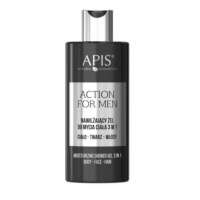 Apis, Action For Men, nawilżający żel do mycia ciała, 3w1, 300 ml