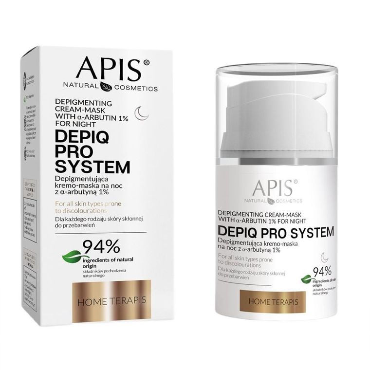 Apis, Depiq Pro System, depigmentująca kremo-maska na noc z α-arbutyną 1% 50, ml