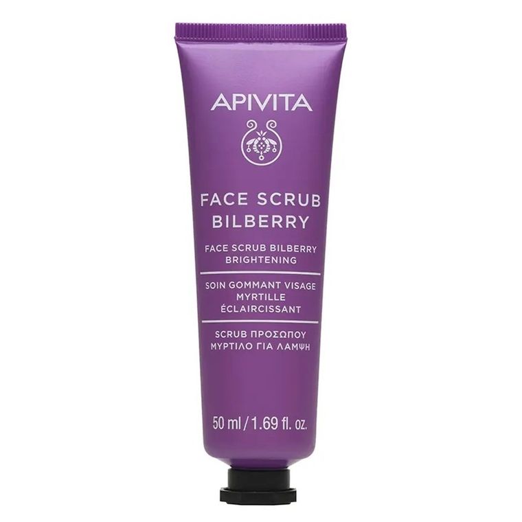 Apivita, Face Scrub Bilberry, rozświetlający peeling do twarzy z borówką, 50 ml