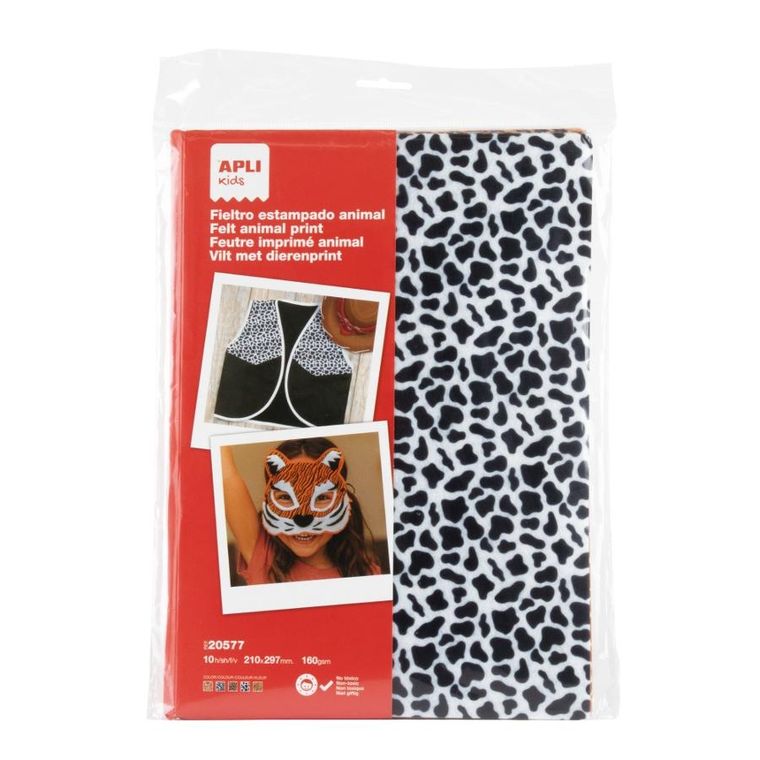 Apli Kids, arkusze filcowe z motywem zwierząt A4, 10 arkuszy, 5 wzorów