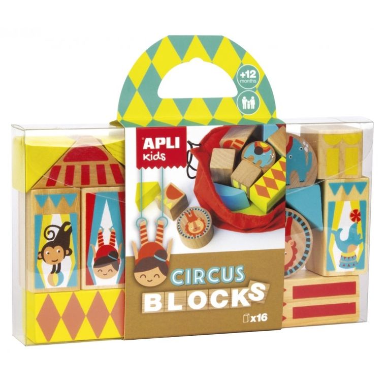 Apli Kids, drewniane klocki z woreczkiem, cyrk