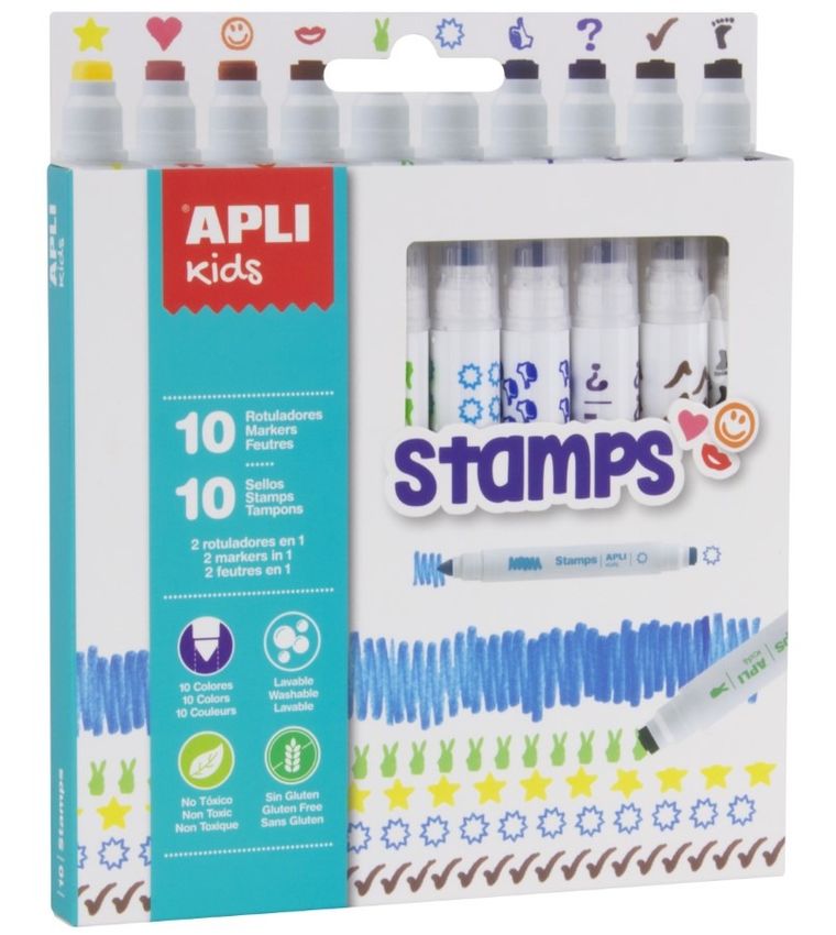 Apli Kids, flamastry ze stempelkami, 10 kolorów