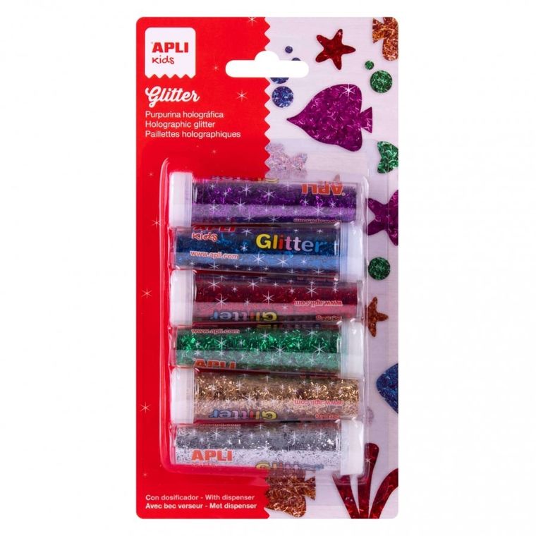 Apli Kids, holograficzny brokat w słoiczku, 6 kolorów