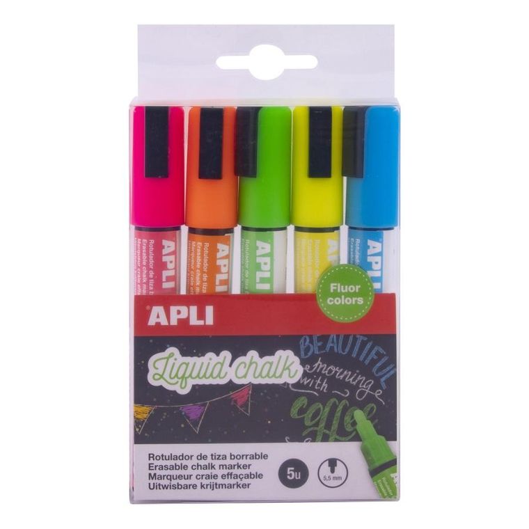 Apli Kids, markery kredowe, fluorescencyjne, 5 szt.