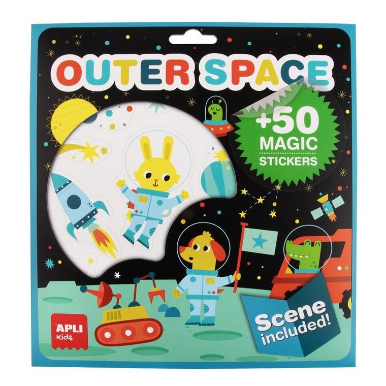 Apli Kids, naklejki wielokrotnego użytku z planszą, Kosmos
