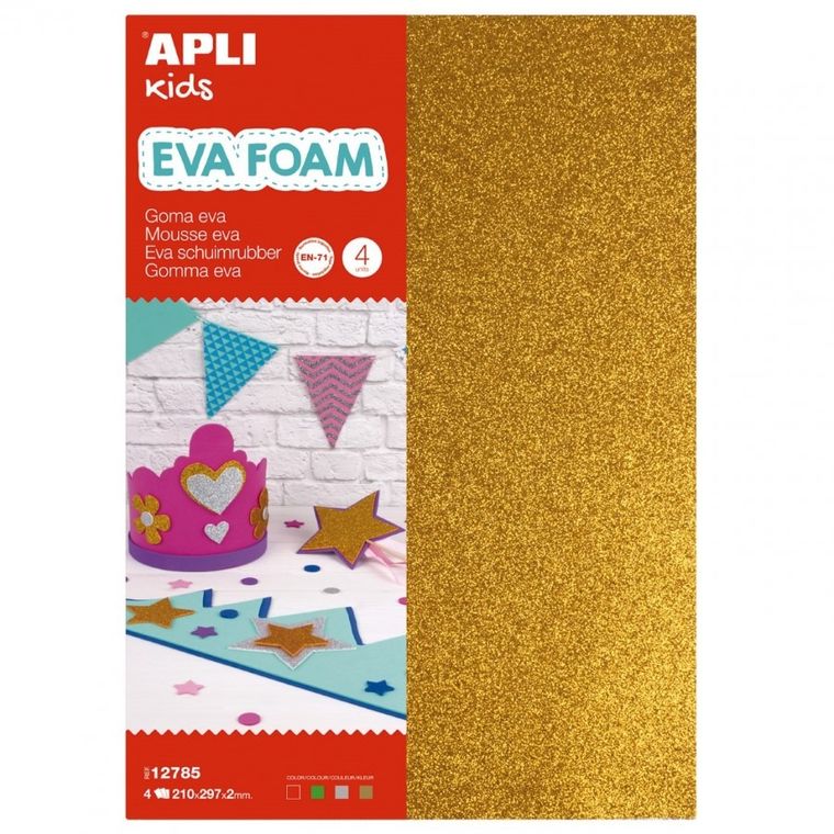 Apli Kids, pianka EVA w arkuszach A4, brokatowa, 4 szt.