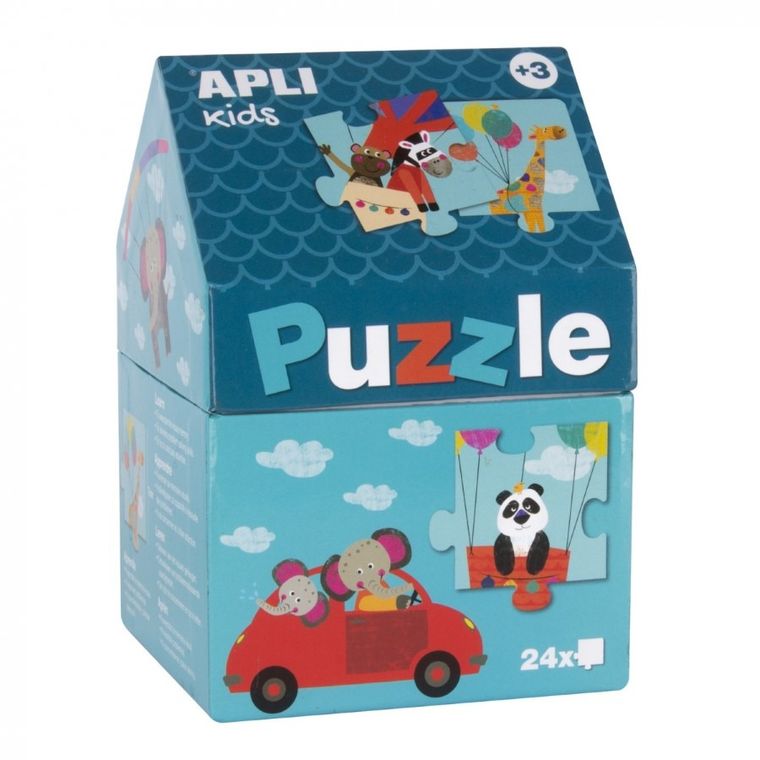 Apli Kids, puzzle w kartonowym domku, safari, 24 elementy
